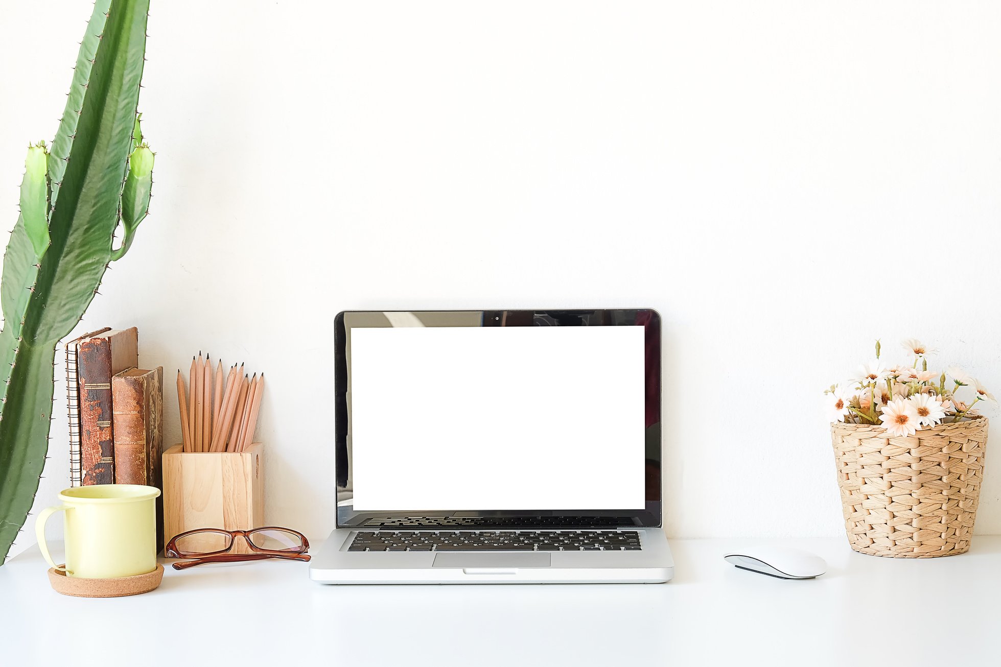 Office Desk with Laptop and Office Accessories 